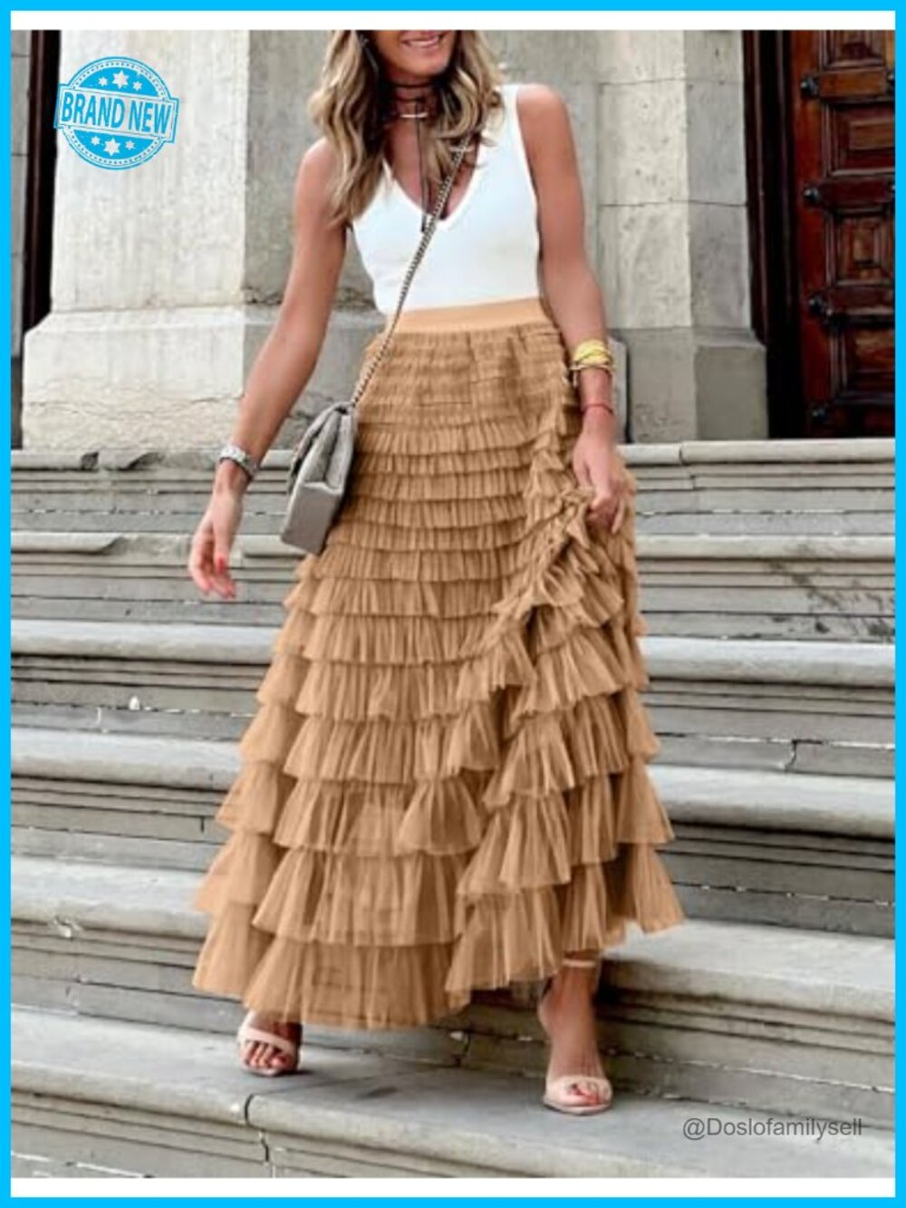 Women's Long Maxi Tulle Skirt A-Line Ruffle High Waisted Layered Mesh Tutu - Picture 3 of 7